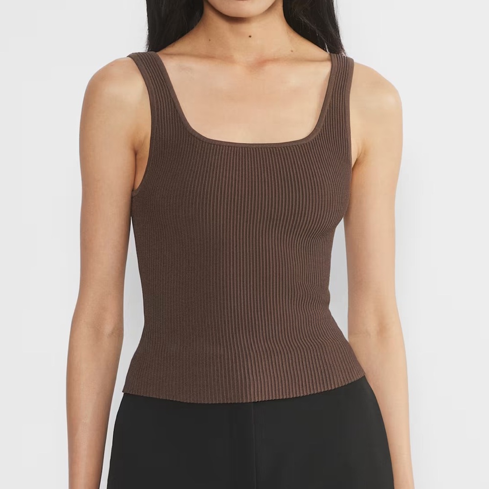 Aritzia Babaton Sculpt Knit Squareneck Ribbed Long Tank in Rich Mocha Brown